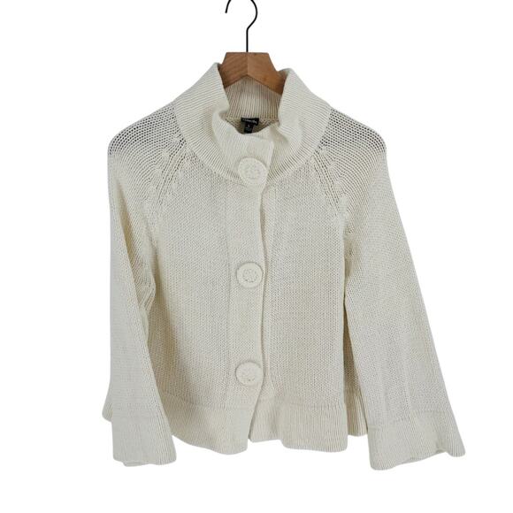 Vintage Rafaella Cream Knit Cardigan Funnel Collar Large Button Front Size L - Picture 1 of 8
